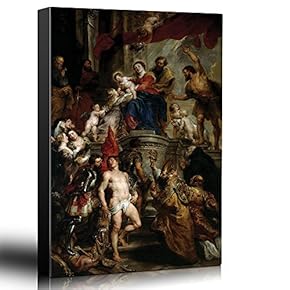 Oil Painting of Madonna Enthroned with Child and Saints by Peter Paul Rubens - Baroque Style - Angels, Priest - Canvas Art Home Art - 12x18 inches