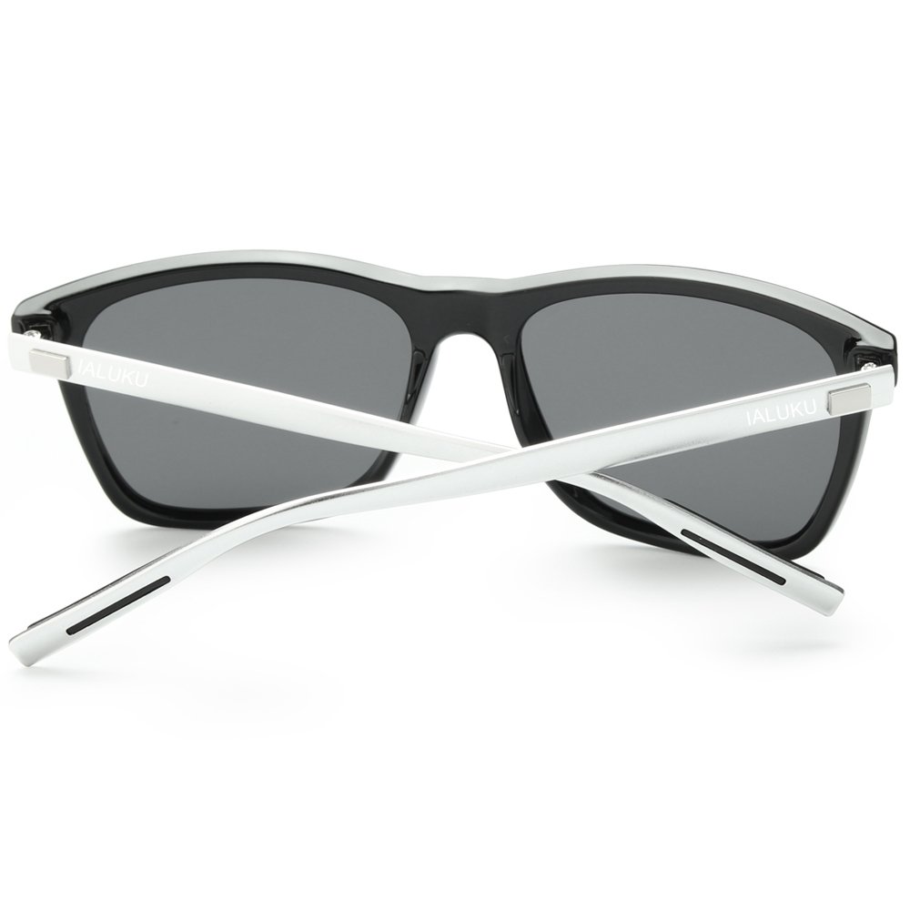 IALUKU Wayfarer Sunglasses Polarized Women Men Mirrored UV400 Full Frame (Black / Gray, 60)