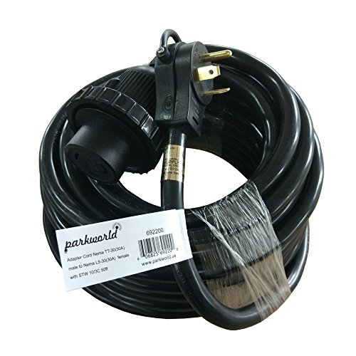 Parkworld 692200 RV Shore Power 30A Extension Cord Adapter TT-30P to L5-30R 50'