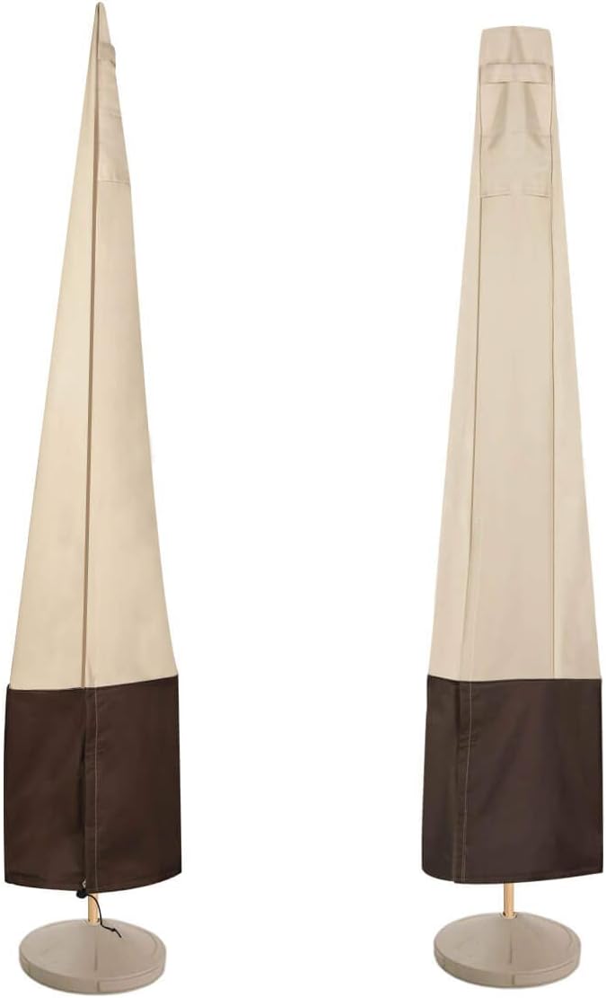 Vailge Patio Umbrella Cover, 100% Waterproof Outdoor Market Parasol Umbrella Covers with Zipper and Air Vent, UV Resistant Patio Furniture Covers, 73" H x 23" D, Beige & Brown : Garden & Outdoor