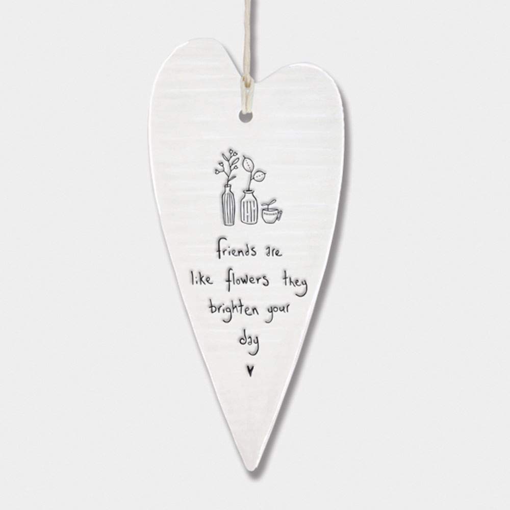 East of India 'Friends Are Like Flowers' Heart Shaped Porcelain Hanging Ornament, Wall Decor, Red, Friendship Day, Mother's Day