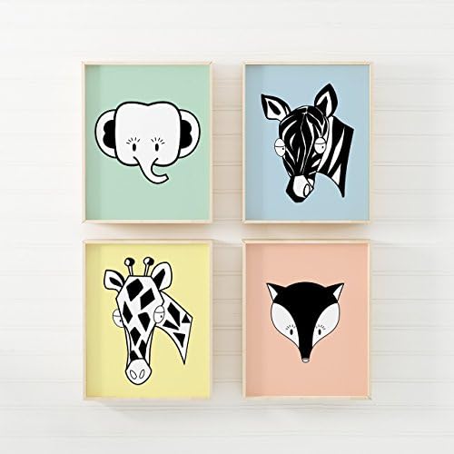 Baby Jungle Nursery Decor Set, Elephant Giraffe Zebra Fox, Safari Wall Art Print for Kids Children,Boho Woodland Animal baby room decor- UNFRAMED