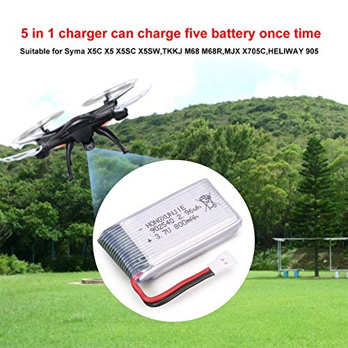 Water-chestnut 5Pcs 3.7V 800mAh Battery + 5 in 1 USB Charger for Syma X5 X5C X5SW X5SC MJX X705C SG600 RC Drone Quadcopter Spare Battery Part