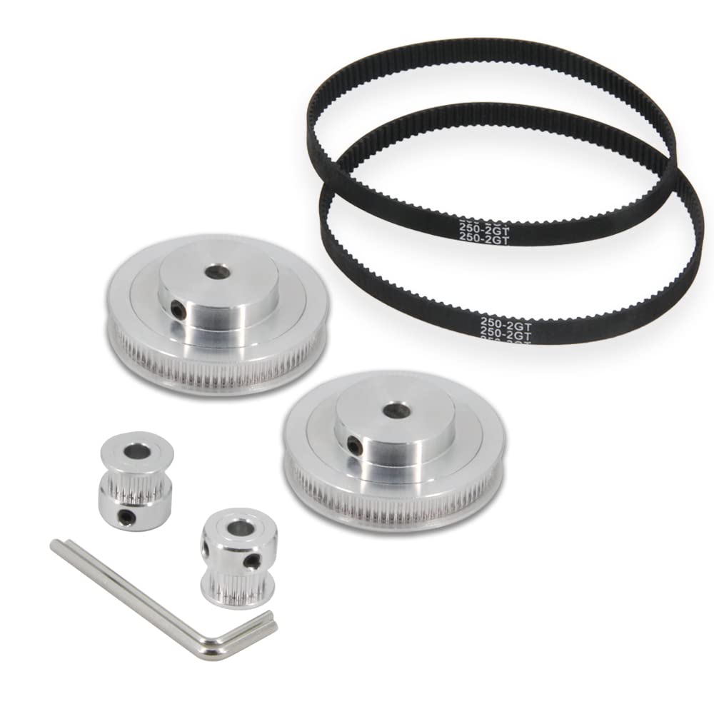Zeberoxyz 2PCS Set GT2 Synchronous Wheel 20&80 Teeth 6.35mm Bore Aluminum Timing Pulley with 2PCS Length 250mm Width 6mm Belt (20-80T-6.35B-6)