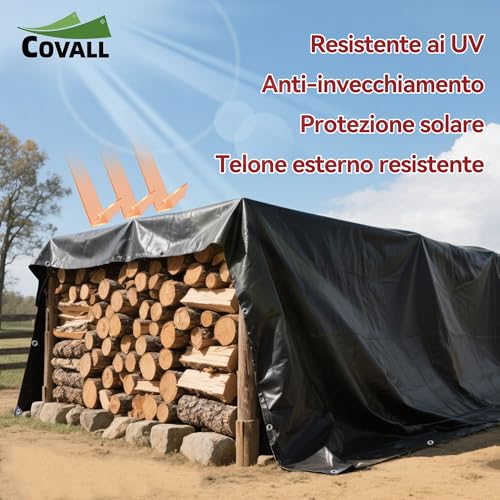 COVALL Waterproof Tarpaulin 115 g/m² 3 x 4 m Black Tear-resistant Anti-UV with Metal Eyelets Multipurpose for Camping, Garden, Car and Trampoline