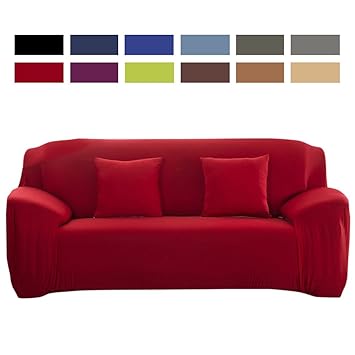 Sofa Covers Slip Over Easy Fit Elastic Fabric Couch Stretch Settee Slipcovers Protector WineRed 2 Seater