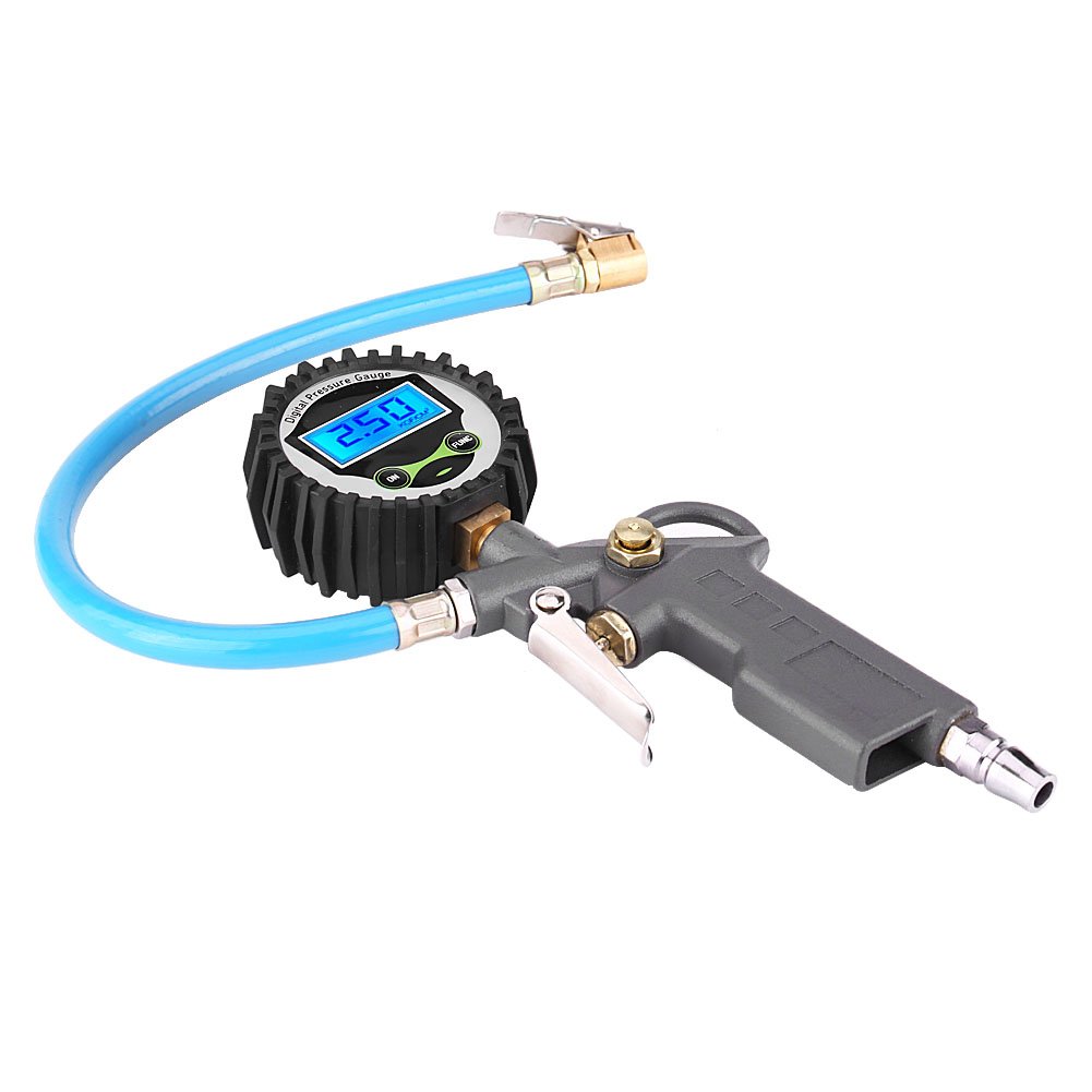 Digital Tire Inflator Gauge, High Accuracy Rubber Metal Iron Brass LCD Pressure Gauge With Rubber Hose Auto Insurance and Auto Repair
