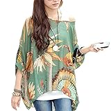 Seven Century Boho Batwing Sleeve Chiffon Blouse Women Casual Floral Print Loose Shirts Plus Size Beach Tunic Tops