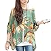 JLTPH Women Batwing Chiffon Shirt Bohemian Floral Semi Sheer Loose Blouse Tunic Tops Color04 One Size