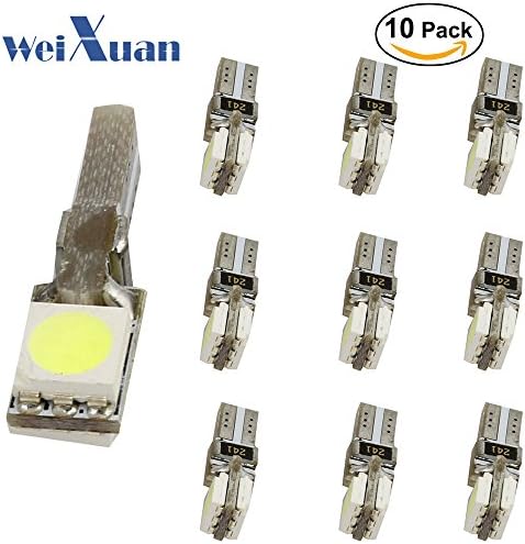 WeiXuan 10PCS Led Car Instrument Board Light T5 Wedge 2 LEDs 5050 SMD Canbus for Auto Dashboard Instrument Panel Red Green Blue Bulb (Red)