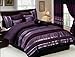 Grand Linen 7 PC Modern Purple Black Silver Chenille Comforter Set/Bed in A Bag - California Cal King Size Bedding
