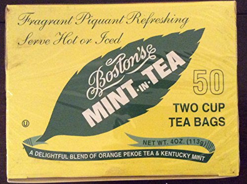 Boston's Mint-in-Tea, 50 Two Cup Tea Bags (Pack of 4 Boxes), Individually Wrapped Tea Bags of a Blend of Orange Pekoe Tea and Kentucky Spearmint, Delicious Hot or Iced, Sweetened or Unsweetened