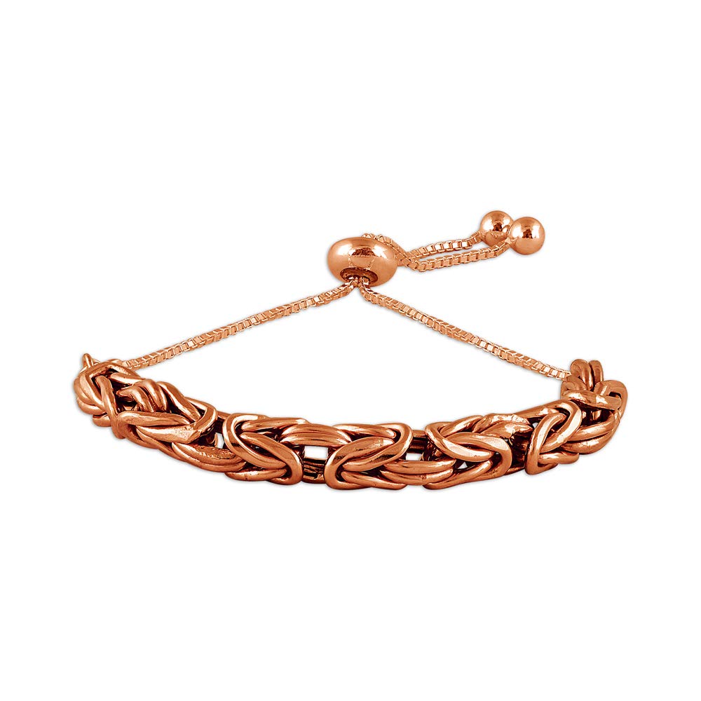 Charmsy 925 Sterling Silver Classic Silver Women's Rose Gold Sliding Bolo Byzantine Bracelet Rose Gold | Adjustable Bracelet Jewellery Gift for Women