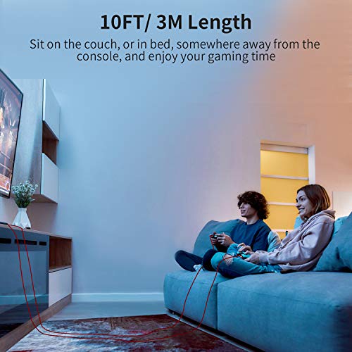 2 Pack 10FT Charging Cable for PS5 DualSense and Xbox Series X/S / Switch Pro Controller, Ackmioxy Charging Cord Nylon Braided Type-C Port Charger Accessories for Playstation 5/ Xbox Series S/X (Red)