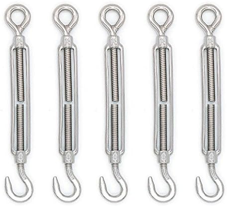 Mecollection 5pcs M8 Stainless Steel 304 Hook & Eye Turnbuckle Hook Wire RopeTension