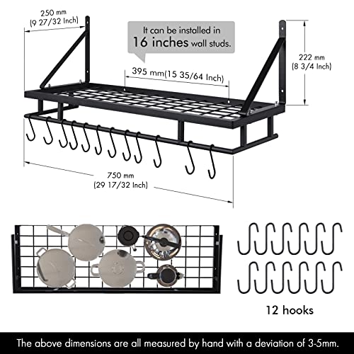 KES 30Inch Kitchen Pan Pot Rack Wall Mounted Hanging Storage Organizer