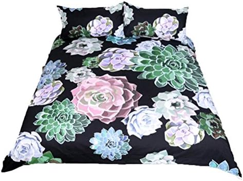 Succulents Bedding Quilt Suite Quilt Cover Set Bedding Three-Piece Active Printing Without Fading Home Textile Bedding (Quilt Cover 1, Pillowcase 2) , Colorful , Queen