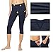 BALEAF Women's Yoga Pants Workout Capris Leggings Pockets Mid Waist Crop Athletic Running Tights Dark Blue Heather L