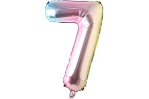 REIANS 40 inch number balloons Big Size Rainbow Number Foil Helium Balloons Large Self Inflating Foil Number Balloons 0-9 for Boys Girls Birthday Party Celebration Decoration (number 7)