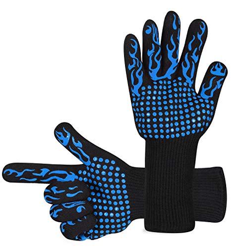 Awekris Oven Gloves Heat Resistant, BBQ Grilling Gloves for Cooking Kitchen Baking Fireplace Grilling WorkPlace Glove (Blue)