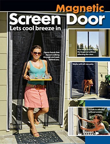 Magnetic Screen Door With "1 screen- 2 doors" installment with extra roll of Velcro included. Eco friendly DIAMOND PATTERN. Guaranteed "Not to Fall" Full Frame Velcro, 28 Strong Magnets! Keep Bugs Out. Hands free entry.