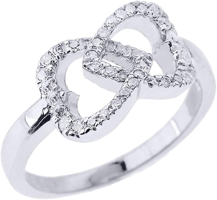 White 9 ct Gold Diamond Infinity Double Heart Promise Ring Amazon.co