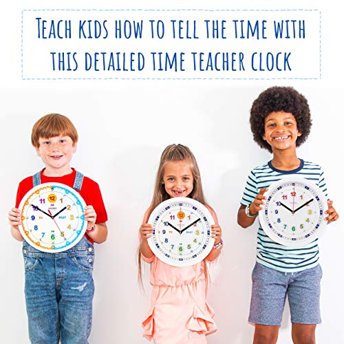 Amonev Time Teacher Clock Children Silent Wall Clock, Easy to Read