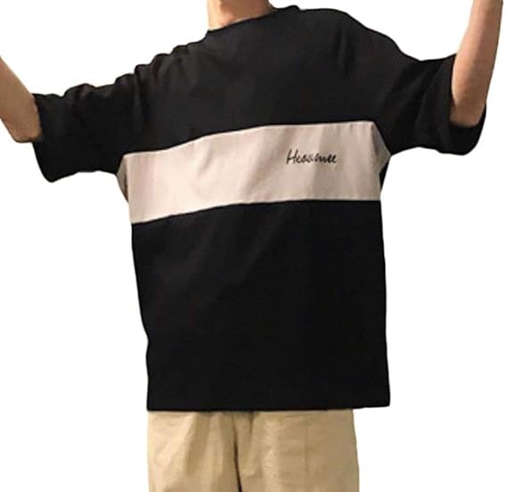 Amazon Bestmood 半袖ｔシャツ メンズ ゆったり 韓国 ｔシャツ サイドライン プリント ファッション カットソー クルーネック カジュアル おしゃれ トップス 爽やか 原宿系 夏 Tシャツ カットソー 通販