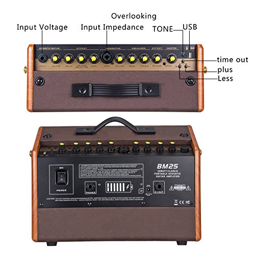Mugig Guitar Amplifier, 25W, Rechargeable Guitar Amp, Support Bluetooth/AUX/USB, 3-Band EQ and Digital DSP Effect, Portable Size for Outdoor Performance, Band Show, Personal Practice - Thumbnail 4
