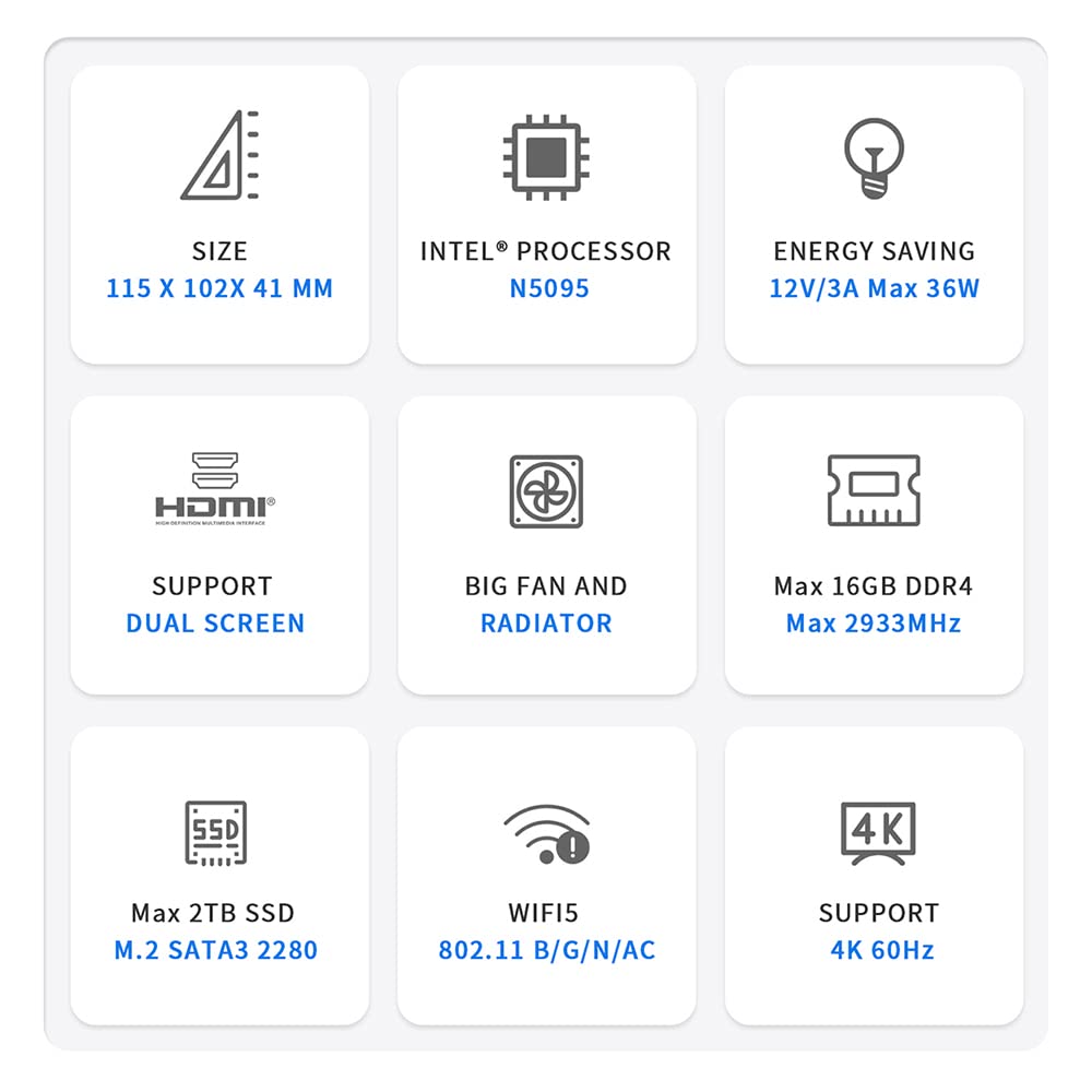 Beelink Mini PC, Mini S Intel 11th Gen 4-Cores N5095, Mini Desktop Computer 8GB DDR4 RAM 256GB SSD, Mini Computer Dual HDMI 4K UHD/Gigabit Ethernet/Dual WiFi/BT4.0/W-11/HTPC/Family-NAS