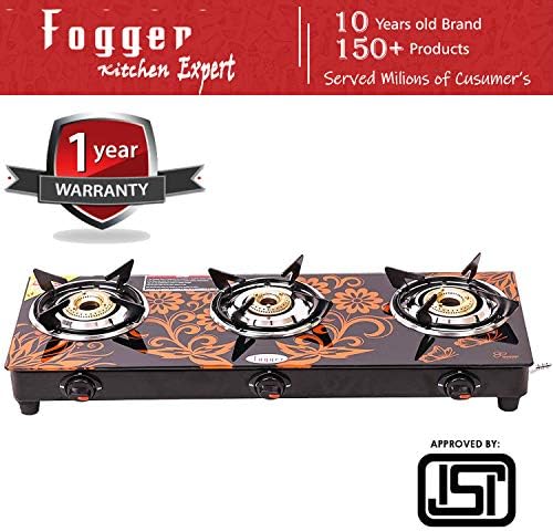 Fogger Digital Stainless Steel Body with Toughened Glass Top 3 Burner Gas Stove (Manual Ignition)