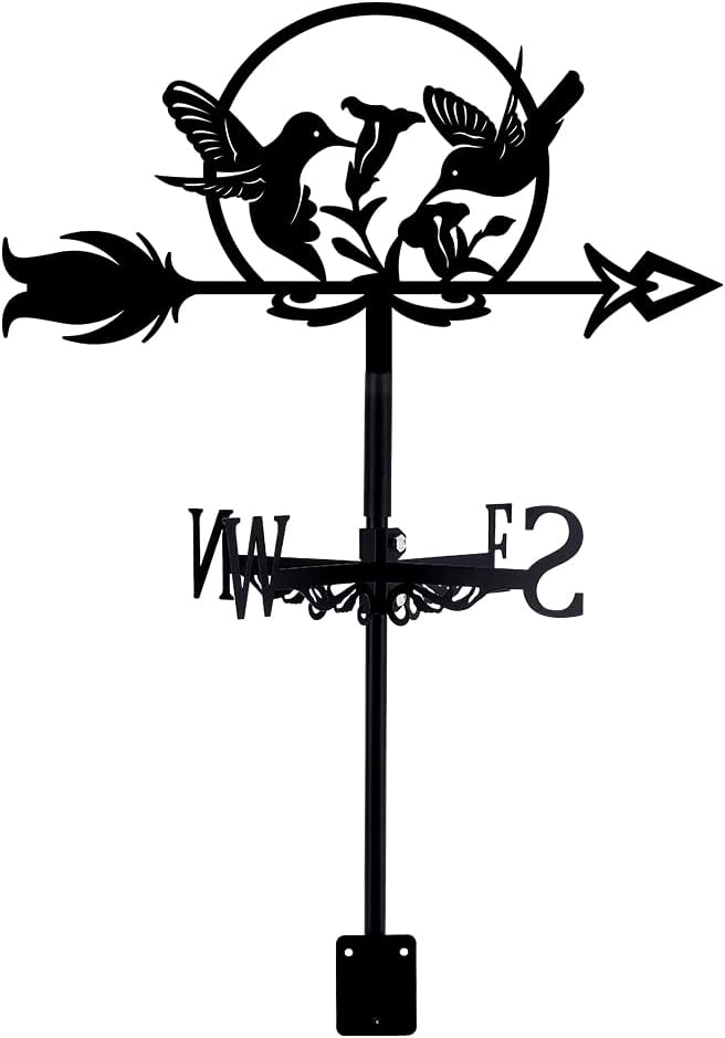 Weathervanes - SUPERDANT Hummingbird Weather Vane Wrought Iron Wind Vane Flowers Garden Weathervane Wind Direction Indicator for Outdoor Roof Yard Decoration