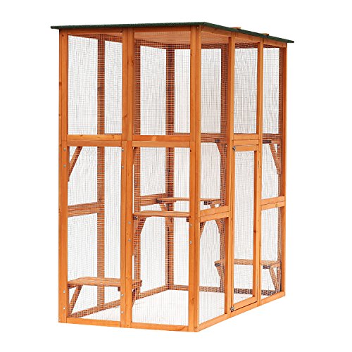 PawHut Large Wooden Outdoor Cat Enclosure Catio Cage with Ramp and