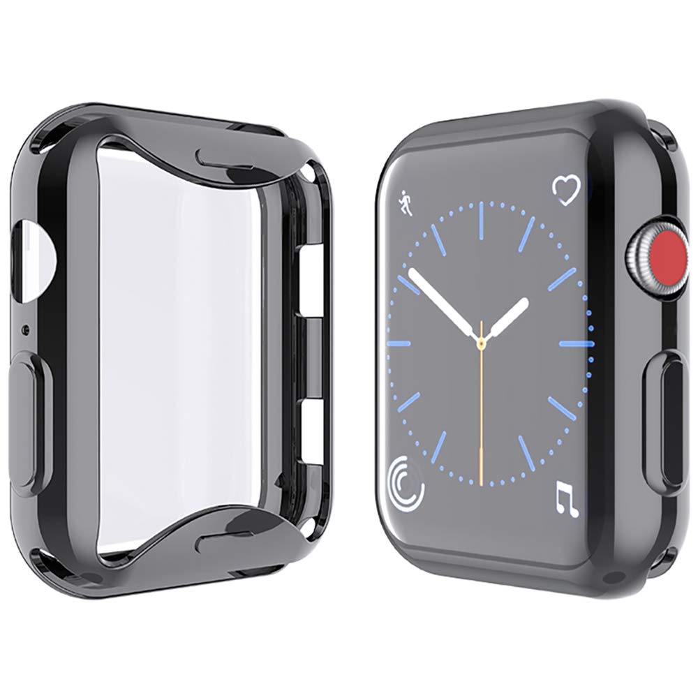 Yolin [2-Pack] All-around TPU Screen Protector Compatible with Apple Watch Series 3 42mm, Soft Protective Case For iwatch 42mm (1 Black + 1 Transparent)