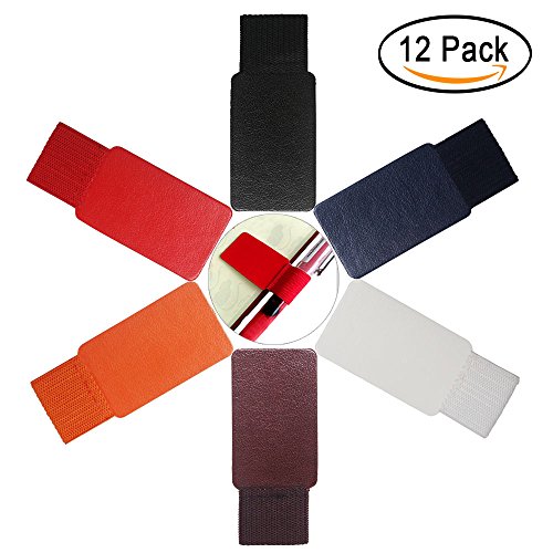 Pen Loop Holder, Self-Adhesive Leather Pen Pencil Holder with Elastic Loop, Adhesive Pen Loop for Notebook, Planners, Calendars, Clipboards etc. (6 Colors 12 Packs)