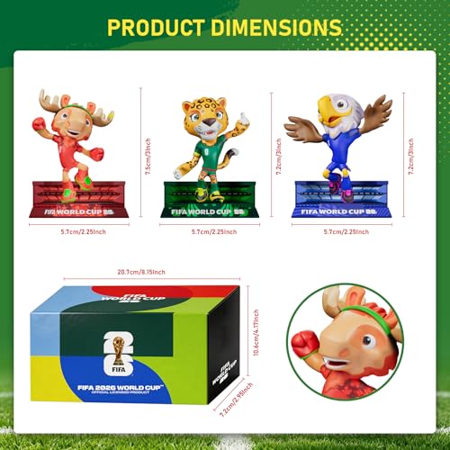 Sanyetral FIFA World Cup 2026 3-Piece Multi-Coloured Mascot Figurines, Includes Clutch, Zayu, Maple, Short B Game (6 cm)