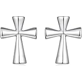 Kokoma Minimalist Cross Stud Earrings for Women, 925 Sterling Silver Vintage Small Religious Earrings Cartilage Studs for Christmas