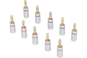 10Pcs Banana Plug, 24k Gold Plated Dual Screw Lock Speaker Connector with Color Coded Ferrules, for Speaker Wires Home Theate