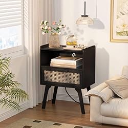 Lerliuo Rattan Nightstands Set of 2 with Charging