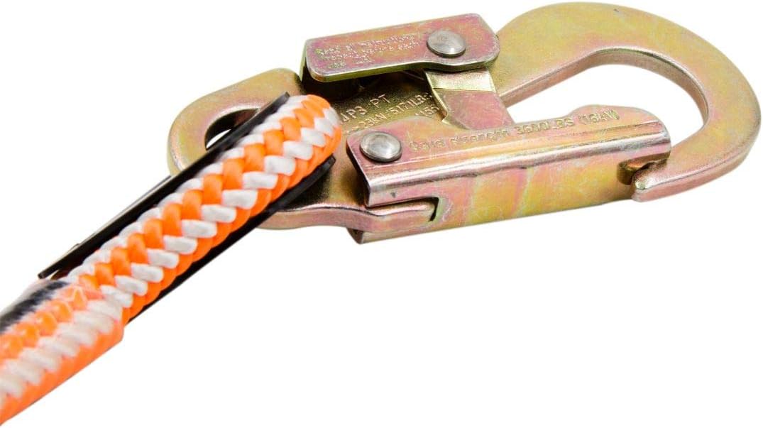 Pelican Rope Positioning Lanyard with Steel Snap Hook (1/2 inch x 8 feet) – Polyester Rope, Adjustable Lanyard, for Fall Protection, Arborist, Tree Climbers - - 