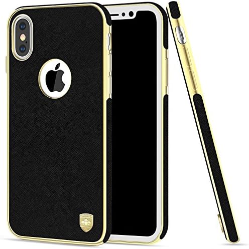 iPhone X Case, Luxury Leather Protective Defender Bumper Rugged Cover, Support Wireless Charging Electroplate Rubber Slim, Cell Phone Case iPhone X Cases - Black