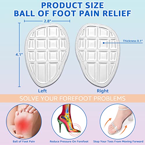 Urwalk Ball of Foot Cushions Insoles.Metatarsal Forefoot Pads, Anti Slip Shoe Inserts - 3 Pairs (Clear)