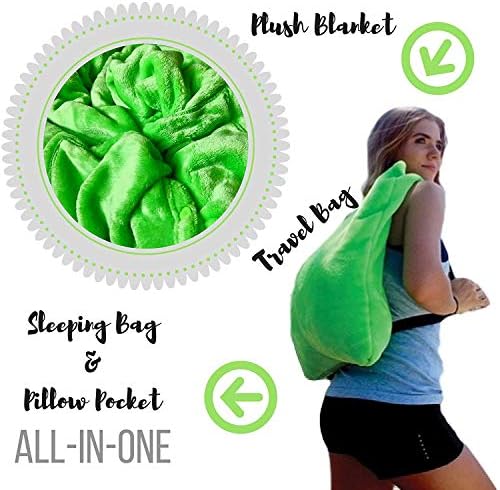 Cozi Down - Plush Blanket - Throw Blanket - Converts to Backpack, Sleeping Bag - Adult or Child - 60Ó x 80Ó (Ocean Blue)