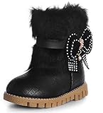 DADAWEN Baby's Girl's Rhinestone Bowknot Side Zipper Princess Snow Boots