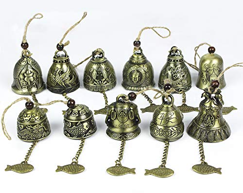 HiMo Vintage Dragon Fengshui Bell Toy Good Luck Bless for Home Garden Hanging Windchime Blessing Decoration Gift (Gourd & Fish)