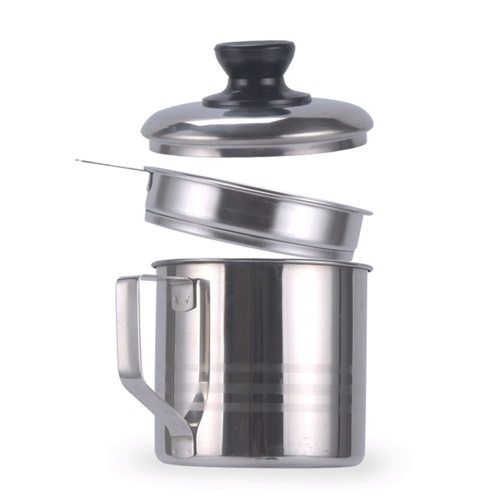 OnePine 1.2L Stainless Steel Oil Strainer Pot with Detachable Fine Mesh Filter and Lid, Oil Storage Grease Keeper for Cooking Oil, Frying Oil