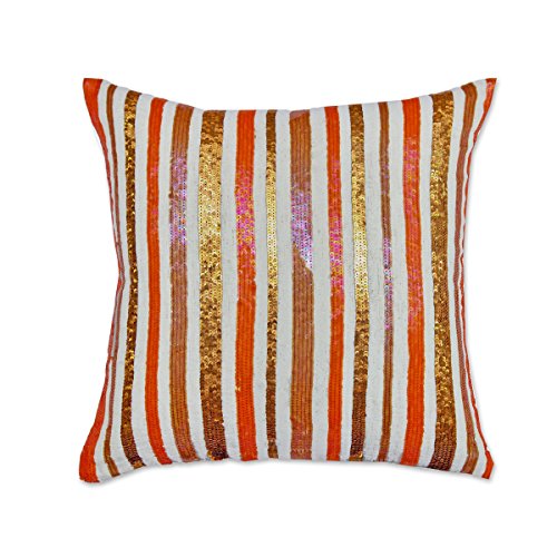 A1 Home Collections Orange White Cotton Flex 18" L Sequin Throw Pillow