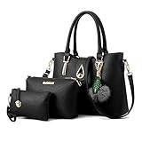 H.Tavel 3pc Women's Faux Leather Handbags Business Top Handle Shoulder Tote Bag Cross Wallet Purse