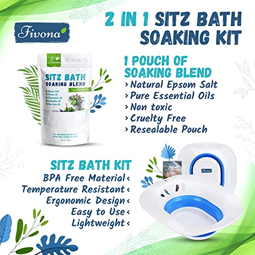 Fivona 2in1 Sitz Bath Soak Kit Over The Toilet Seat with Epsom Salt