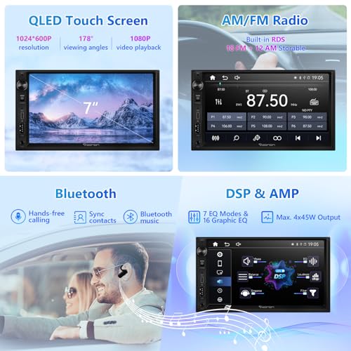 Eonon 7 Inch QLED Double Din Headunit Linux Car Stereo Wireless CarPlay Android Auto Bluetooth USB DSP Support Type-C USB Fast Charge Touchscreen MirrorLink Video In/Out AUX In with Backup Camera X3